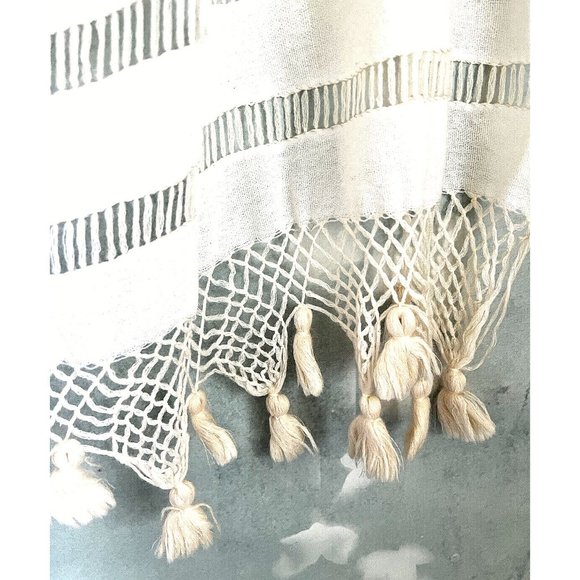 Bohemian Semi-Sheer Lacy Long Scarf Shawl Wrap Fringe Ivory Off-White - Picture 9 of 14